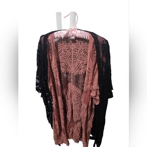 Set Of Two Black And Pink Lace Kimonos, Size L/XL